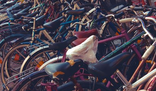 Full frame shot of bicycles parked