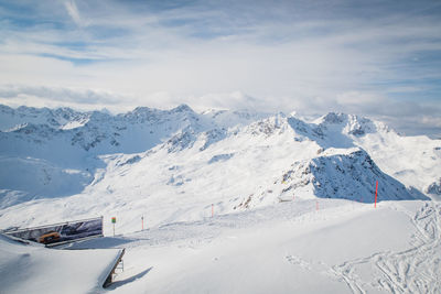 Scenic view of snowcapped mountains against sky