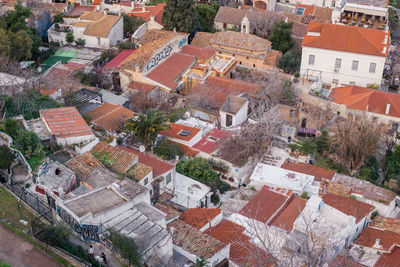 Aerial view of preserved historic buildings in the plaka neighborhood of athens, greece