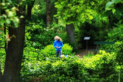 Full length of girl walking in forest