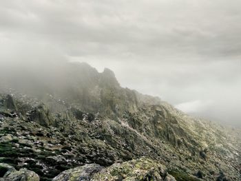 Foggy day on mountain peak