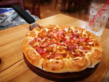 Close-up of pizza on table