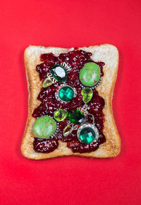 High angle view of birthday cake