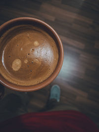 High angle view of coffee on table