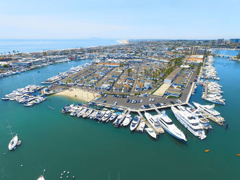 High angle view of marina at harbor