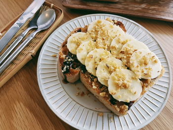 High angle view of breakfast on table