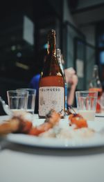 Close-up of beer in glass on table