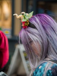 Rear view of woman with pink hair