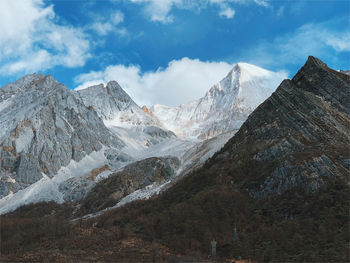 Scenic view of snowcapped mountains against sky