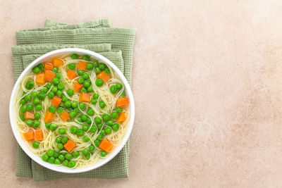 Directly above shot of soup in bowl