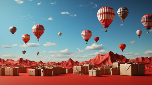 Hot air balloons flying against sky