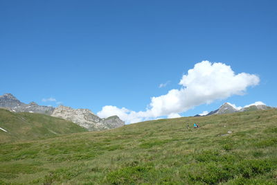 Scenic view of landscape against blue sky