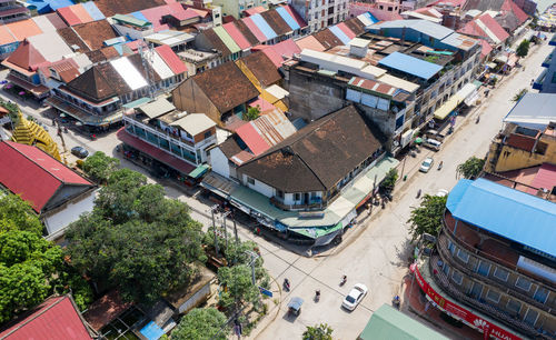 High angle view of buildings in city