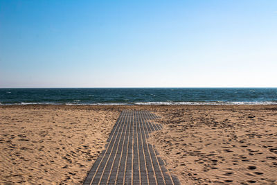 Scenic view of beach against clear sky