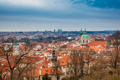 The beautiful prague city old town seen form the prague castle viewpoint in an early spring day