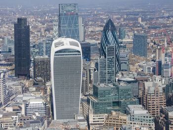 High angle view of skyscrapers in city