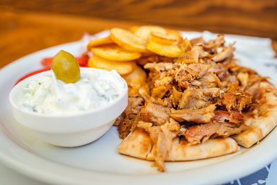 Close-up of served food in plate