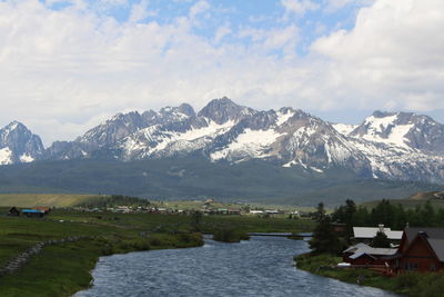 Scenic view of snowcapped mountains against sky