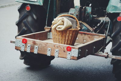 High angle view of basket on tractor