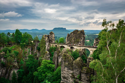 Panoramic view of old ruins against sky