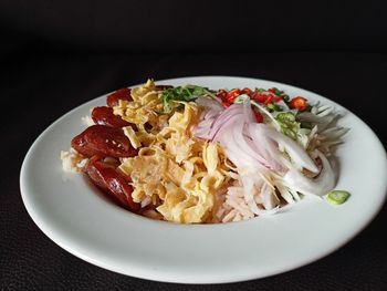 High angle view of breakfast served in plate