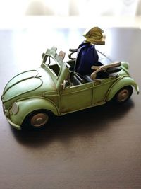 Close-up of toy car on table