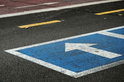 High angle view of arrow symbol on road