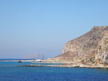 Scenic view of sea against clear blue sky