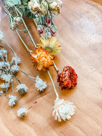 High angle view of flower bouquet on table