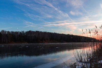 Scenic view of lake against sky during sunset