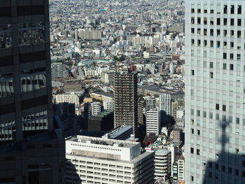 High angle view of cityscape on sunny day