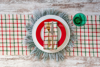 Directly above shot of clock on table