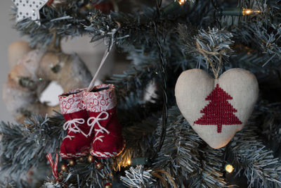 Close-up of christmas decoration hanging on tree