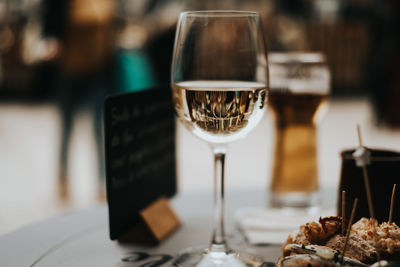 Close-up of beer in glass on table