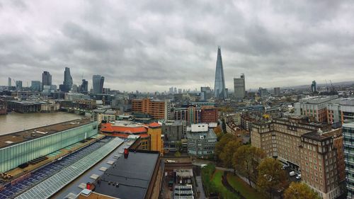 High angle view of cityscape against sky