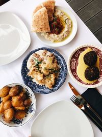 High angle view of food in plate on table