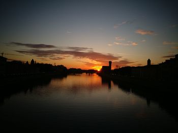 Scenic view of silhouette water against sky during sunset