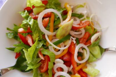 High angle view of fresh salad in bowl