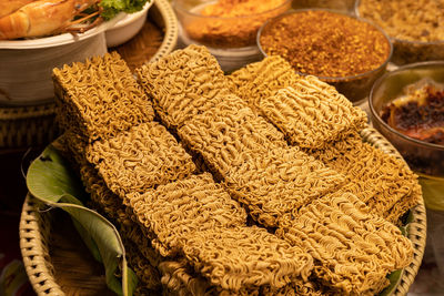 High angle view of food on table