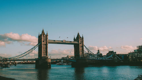 View of suspension bridge over river