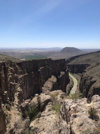 Scenic view of landscape against clear blue sky