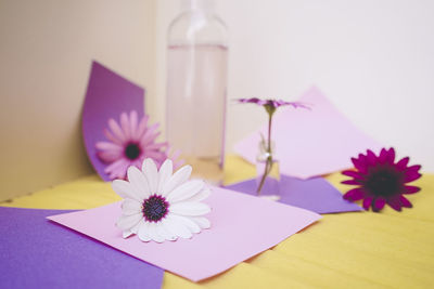 Close-up of white flowers on table