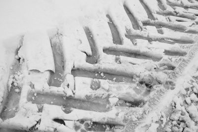 High angle view of cigarette smoking on snow