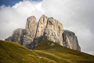 Low angle view of rocks against sky