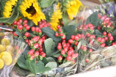 High angle view of fruits in basket at market