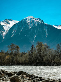 Scenic view of snowcapped mountains against sky