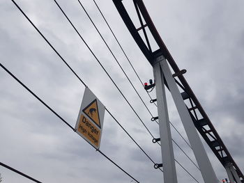 Low angle view of road sign against sky