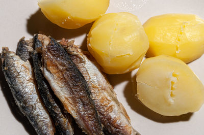 High angle view of fish on plate