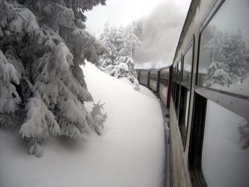 Scenic view of snow covered mountains