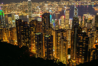 Aerial view of illuminated cityscape at night